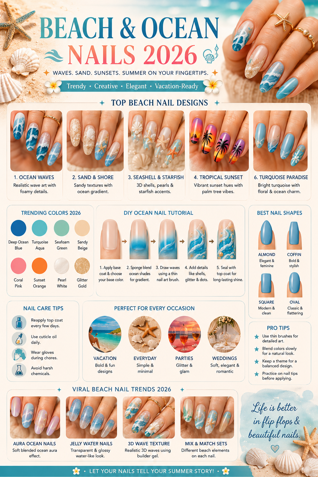 Spring Nails Color Ocean Color Beach & Ocean Nails 2026: Trendy Summer Nail Designs, Colors, Ideas ...